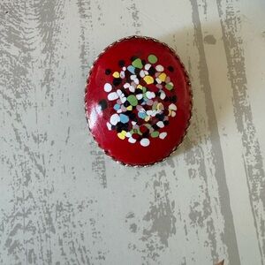 Vintage mid-century modern enamel brooch 
signed Genius Kohler